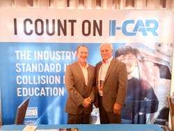 READY TO LEARN: I-CAR's Tom McFinch, senior manager of field sales for career and technical education and Terry Ticel, associate vice president of collision repair, at their booth in the vendor show during Momentum. READY TO LEARN: I-CAR's Tom McFinch, senior manager of field sales for career and technical education and Terry Ticel, associate vice president of collision repair, at their booth in the vendor show during Momentum.