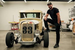 RETRO REPAIR: Tyler Makeig poses with his 1933 Ford pickup. It has a custom chassis and a 1992 Ford 5.0 engine. RETRO REPAIR: Tyler Makeig poses with his 1933 Ford pickup. It has a custom chassis and a 1992 Ford 5.0 engine.