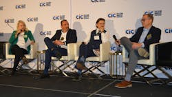 TOTAL LOSS POLICY: From left, Auto Body Association of Texas Executive Director Jill Tuggle moderates a panel including Max Keller, owner/manager of Conestoga Collision & Auto Body Repair, Berwyn, Penn.; Stephen Madrak, director of the Bureau of Motor Vehicles, Pennsylvania Department of Transportation, and David Willett, chief underwriting officer of Spark Underwriters. TOTAL LOSS POLICY: From left, Auto Body Association of Texas Executive Director Jill Tuggle moderates a panel including Max Keller, owner/manager of Conestoga Collision & Auto Body Repair, Berwyn, Penn.; Stephen Madrak, director of the Bureau of Motor Vehicles, Pennsylvania Department of Transportation, and David Willett, chief underwriting officer of Spark Underwriters.