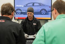 Marrinan explains what proper weld penetration should look like on the practice coupons. Marrinan explains what proper weld penetration should look like on the practice coupons.