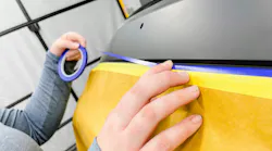 Perform the final precision masking with fine-line tape. If you have to make any especially sharp turns, you can anchor the fine line with another piece of 3/4' tape to keep it from moving when painting.