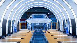 Coatings for this full aluminum car body include BASF Oxsilan thin film pretreatment, CathoGuard 800 e-coat, waterborne primer, waterborne basecoat, and a two-component clear coat. Coatings for this full aluminum car body include BASF Oxsilan thin film pretreatment, CathoGuard 800 e-coat, waterborne primer, waterborne basecoat, and a two-component clear coat.