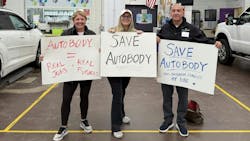 Kelly Lightbown of DB National Warehouse Supply, Rachel James of Torque Financial Group, and Mark Davis of Shamrock Sales show support for the Shawsheen Valley Technical High School Auto Collision Program at a school Advisory Board meeting on October 16. Kelly Lightbown of DB National Warehouse Supply, Rachel James of Torque Financial Group, and Mark Davis of Shamrock Sales show support for the Shawsheen Valley Technical High School Auto Collision Program at a school Advisory Board meeting on October 16.