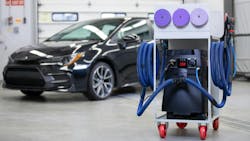 A sanding vacuum system minimizes sanding dust from being tracked into the booth. A sanding vacuum system minimizes sanding dust from being tracked into the booth.