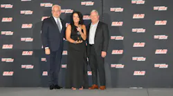 I-CAR CEO and President Kyle Thompson presents the Russ Verona I-CAR Gold Class Shop Award to Collision Center Manager April Lausch and Jeff Gubicza, collision director for the Faulkner Organization, on behalf of Faulkner Collision Center-Lancaster.