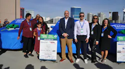 William Hussey receives a 2021 Honda CRV during a special National Auto Body Council Recycled Rides Program presentation on the rooftop of the Renaissance Hotel parking facility overlooking the Las Vegas Convention Center on Wednesday, Nov. 5. Universal Motorcars in Las Vegas refurbished the vehicle.