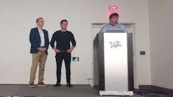 Jim Cook, a teacher at Ogden High School, accepts the Jeff Wilson Award for Selfless Education from CREF Executive Director Brandon Eckenrode, left, and Leading Edge Collision Owner Adan Ibarra. Jim Cook, a teacher at Ogden High School, accepts the Jeff Wilson Award for Selfless Education from CREF Executive Director Brandon Eckenrode, left, and Leading Edge Collision Owner Adan Ibarra.