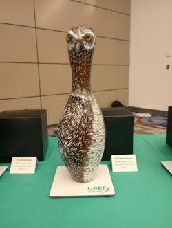 The winning pin decorated as an owl by Wendy Aguilar-Escamilla from Lorenzo Walker Technical College in Naples, Florida. The winning pin decorated as an owl by Wendy Aguilar-Escamilla from Lorenzo Walker Technical College in Naples, Florida.