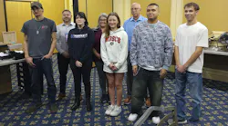 Back, from left: BASF's Phil Knapp, Tina Nelles, and John Shoemaker helped mentor the five Techs for Tomorrow winners William Tindall, Alexis Beckler, Isabella Roll, Rafael Luna, and Gavin Shoun during the SEMA Show in Las Vegas.
