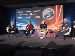 Safety Inspections From left, Mike Anderson of CollisionAdvice.com leads a panel discussion on the importance of steering gear and column safety inspections during the OEM Collision Repair Technology Summit, part of the SCRS Repairer Driven Education series. Gerry Rosenbarker and Tyler Foote of Mohawk Collision Center and Andrew Batenhorst of Pacific BMW Collision Center share the tools they use for inspections.