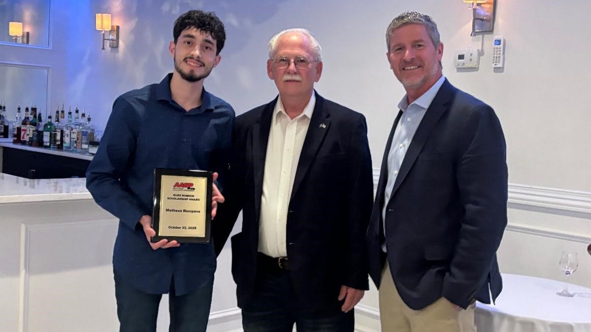 From left, Russ Robson Scholarship winner Matheus Rompava, AASP/NJ Treasurer Tom Elder, and AASP/NJ President Ken Miller.