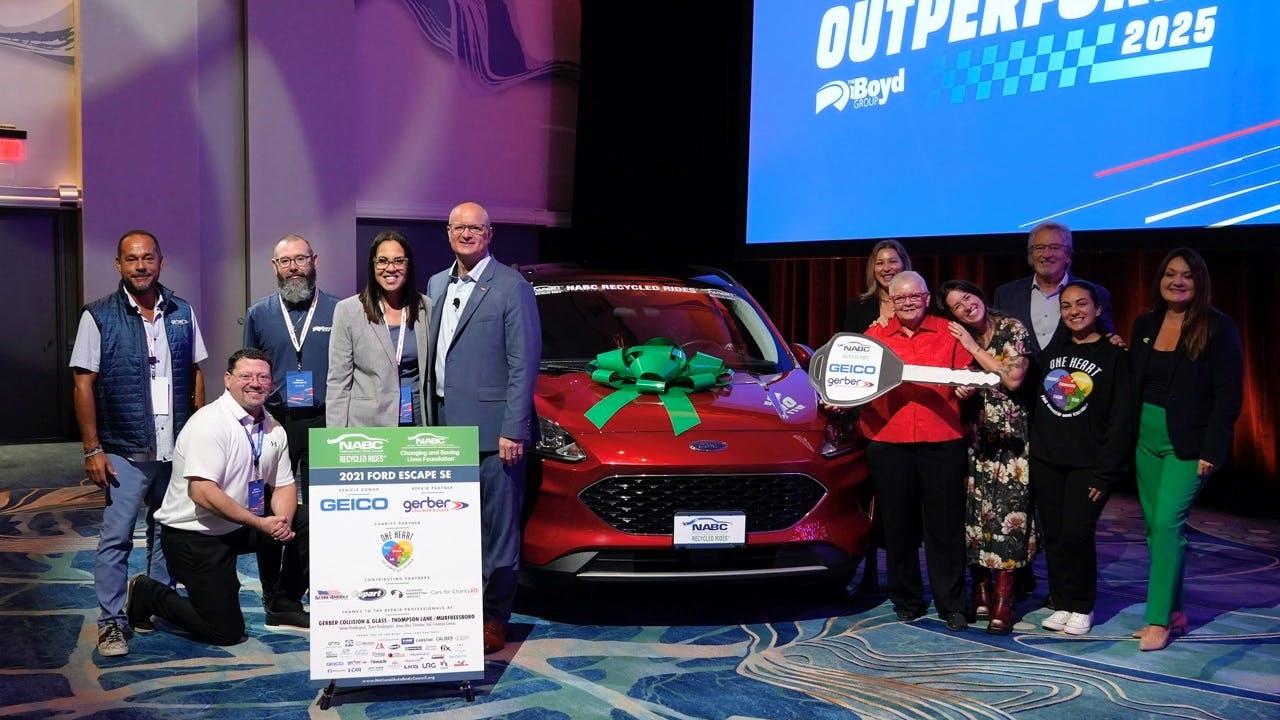 U.S. Air Force veteran Cindy Underwood received a 2021 Ford Escape SE on Dec. 2. The special presentation took place at the Walt Disney World Swan Hotel as part of the annual Boyd Group Leadership Conference.
