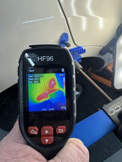Using an infrared camera helps you monitor panel temperatures and within the ideal glue pull range of 75 –90°F. Using an infrared camera helps you monitor panel temperatures and within the ideal glue pull range of 75 –90°F.