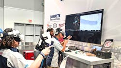 READY PAINTER ONE: Attendees at the 2025 SEMA Show try to set the high score in Skillveri's refinish simulator at the Society of Collision Repair Specialists booth. READY PAINTER ONE: Attendees at the 2025 SEMA Show try to set the high score in Skillveri's refinish simulator at the Society of Collision Repair Specialists booth.