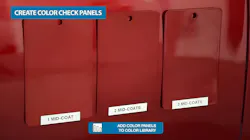 Sprayout panels, including determining the correct number of midcoats, confirm color accuracy before the painter enters the booth. Sprayout panels, including determining the correct number of midcoats, confirm color accuracy before the painter enters the booth.