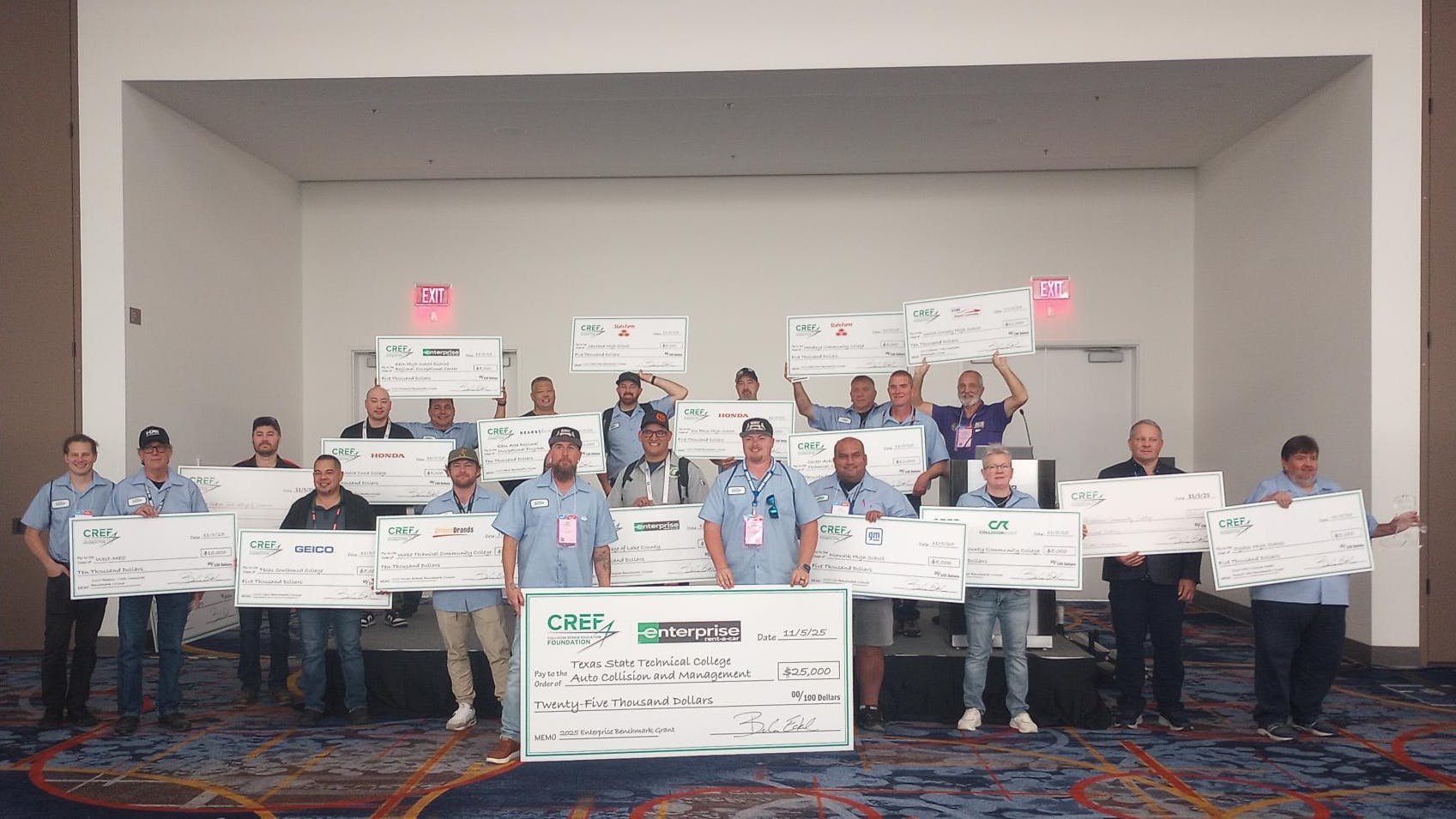 BENCHMARK AWARDS: Award recipients show off their big checks during the CREF Benchmark Awards Breakfast at the 2025 SEMA Show.