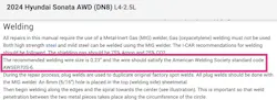 Figure 3: Hyundai calls for 0.6 mm electrode wire in its general welding section. Figure 3: Hyundai calls for 0.6 mm electrode wire in its general welding section.