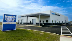 WELCOME TO HERTRICH: The 15,120 sq. ft. facility features a simple, efficient circular design for vehicle flow throughout the repair process.