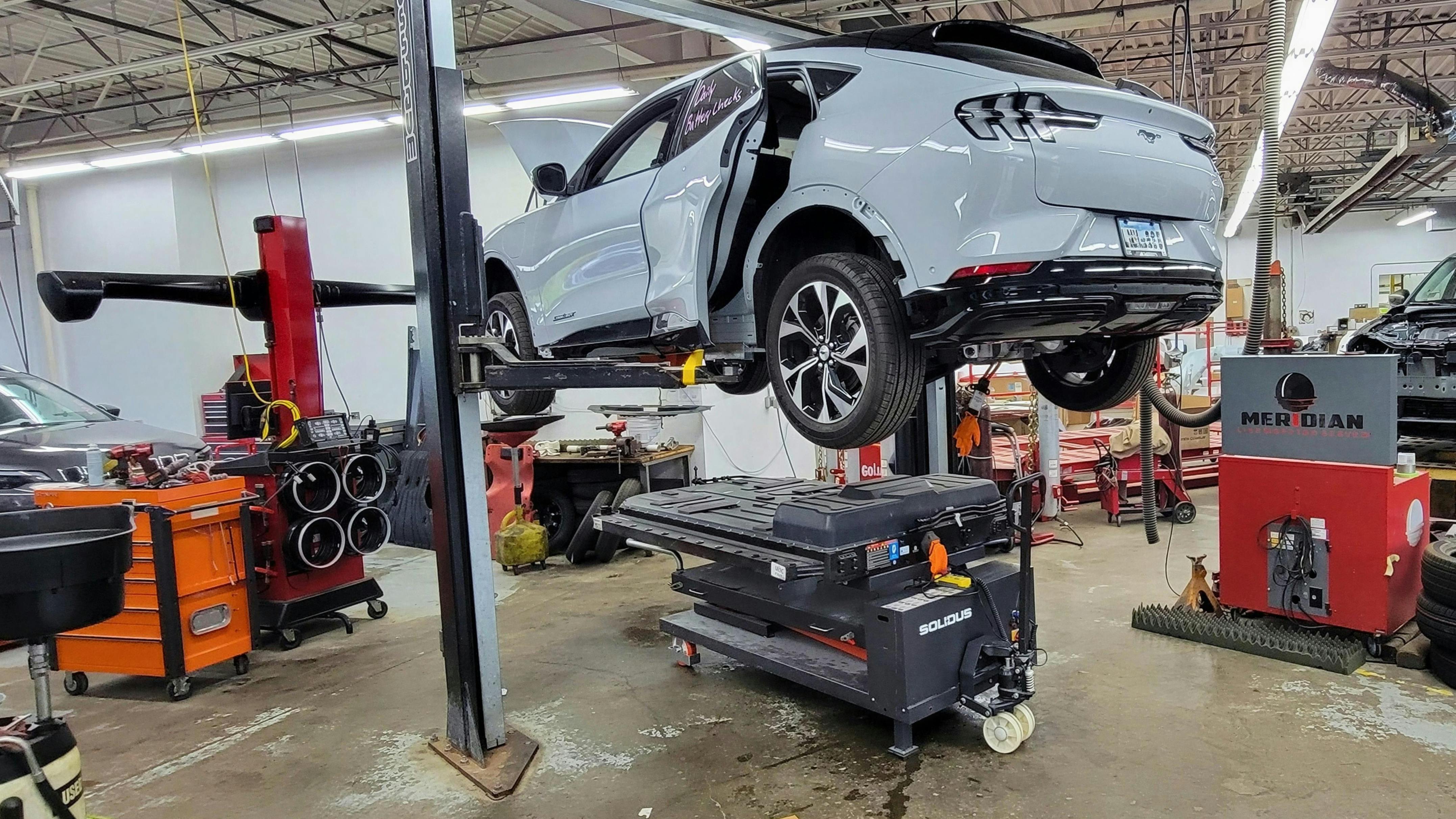This Mustang Mach-E had sustained some abrasion damage to the battery pack; the vehicle was initially quarantined, and battery data was trended over several days. Ultimately, the damage was determined to be cosmetic based on Ford&rsquo;s High Voltage Battery Minor Damage Inspection guide.