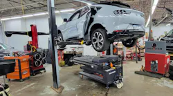 This Mustang Mach-E had sustained some abrasion damage to the battery pack; the vehicle was initially quarantined, and battery data was trended over several days. Ultimately, the damage was determined to be cosmetic based on Ford’s High Voltage Battery Minor Damage Inspection guide.