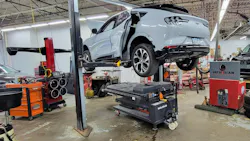 This Mustang Mach-E had sustained some abrasion damage to the battery pack; the vehicle was initially quarantined, and battery data was trended over several days. Ultimately, the damage was determined to be cosmetic based on Ford’s High Voltage Battery Minor Damage Inspection guide.