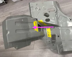 Figure 2. The rear body panel arrives with an extension attached to the side member assembly on each side.