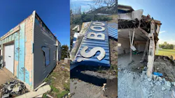 STORM DAMAGE: The tornado ripped off the roof and caused massive structural damage to Bell's Body Shop.