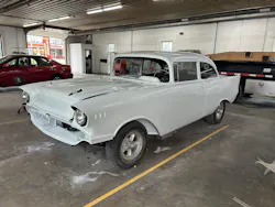 LEARNING TO BE CHOOSY A 1957 Chevrolet Bel Air sits in Mark Probst’s shop awaiting detailing. Probst says taking on select restoration jobs has provided a good supplement to collision repair work.