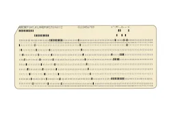 A computer punch card representative of the type used to store manufacturer information on replacement parts and repair times.