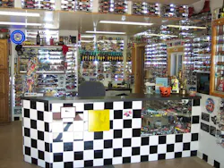 LOBBY DISPLAY: Bump & Grind welcomes visitors with an automotive collection built over the years.